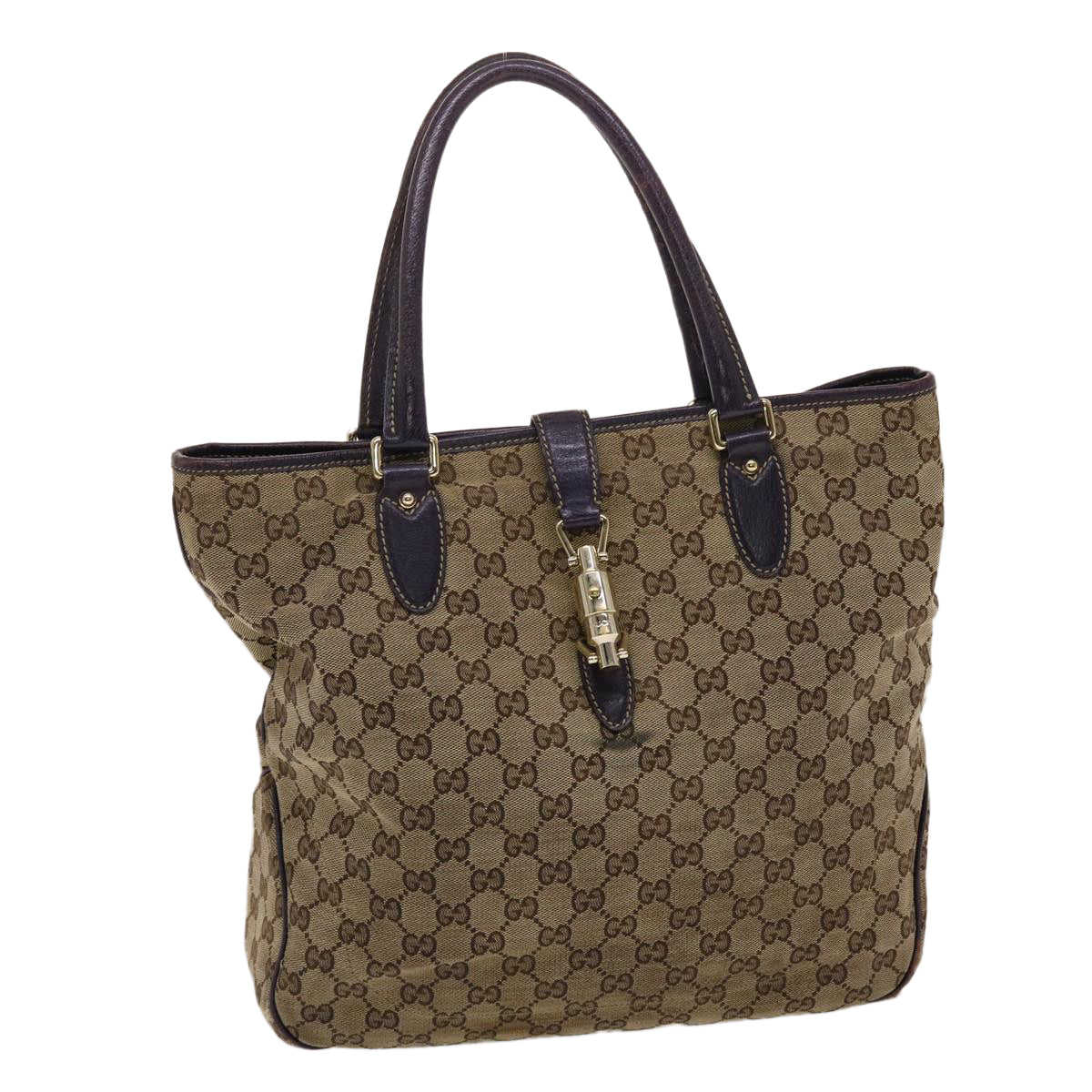 GUCCI GG Canvas Jackie Tote Bag Beige Purple 49056