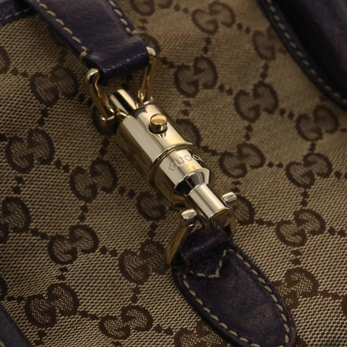 GUCCI GG Canvas Jackie Tote Bag Beige Purple 49056