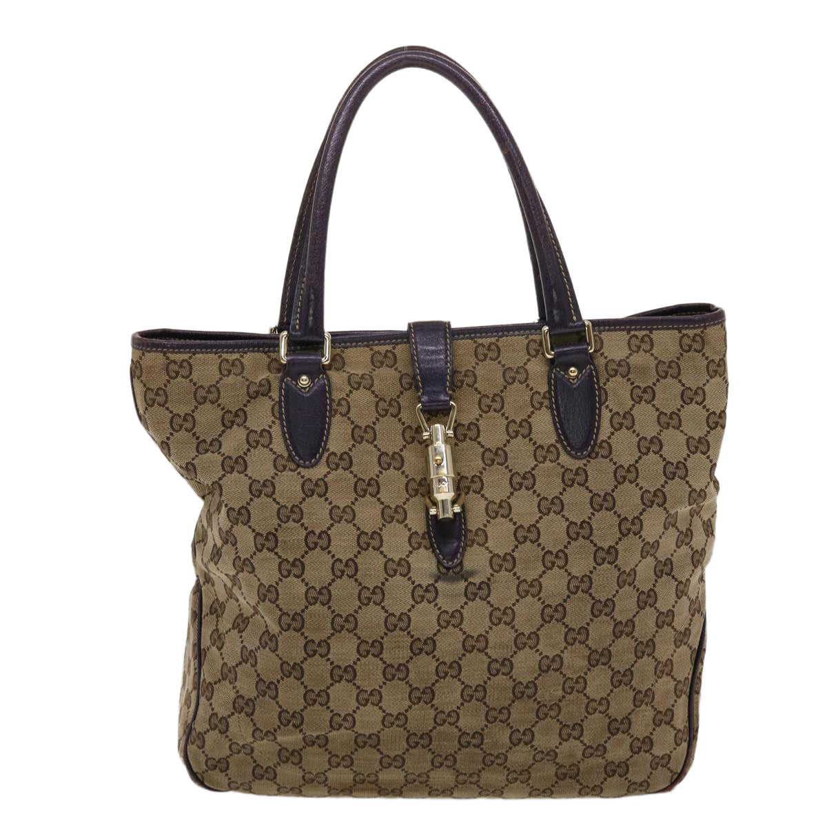 GUCCI GG Canvas Jackie Tote Bag Beige Purple 49056