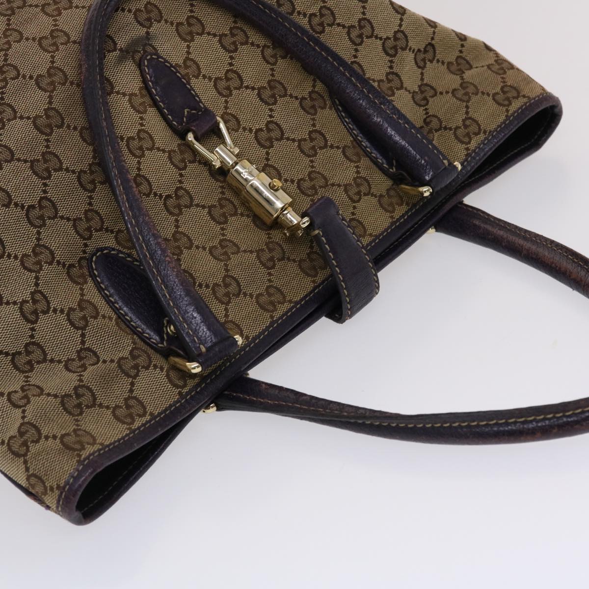 GUCCI GG Canvas Jackie Tote Bag Beige Purple 49056