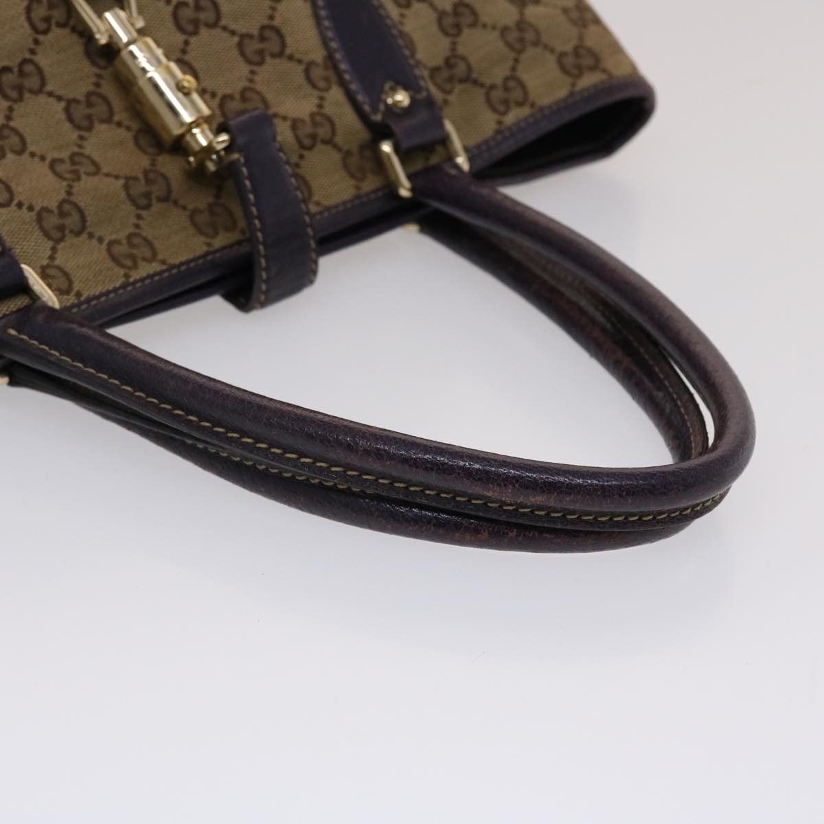 GUCCI GG Canvas Jackie Tote Bag Beige Purple 49056