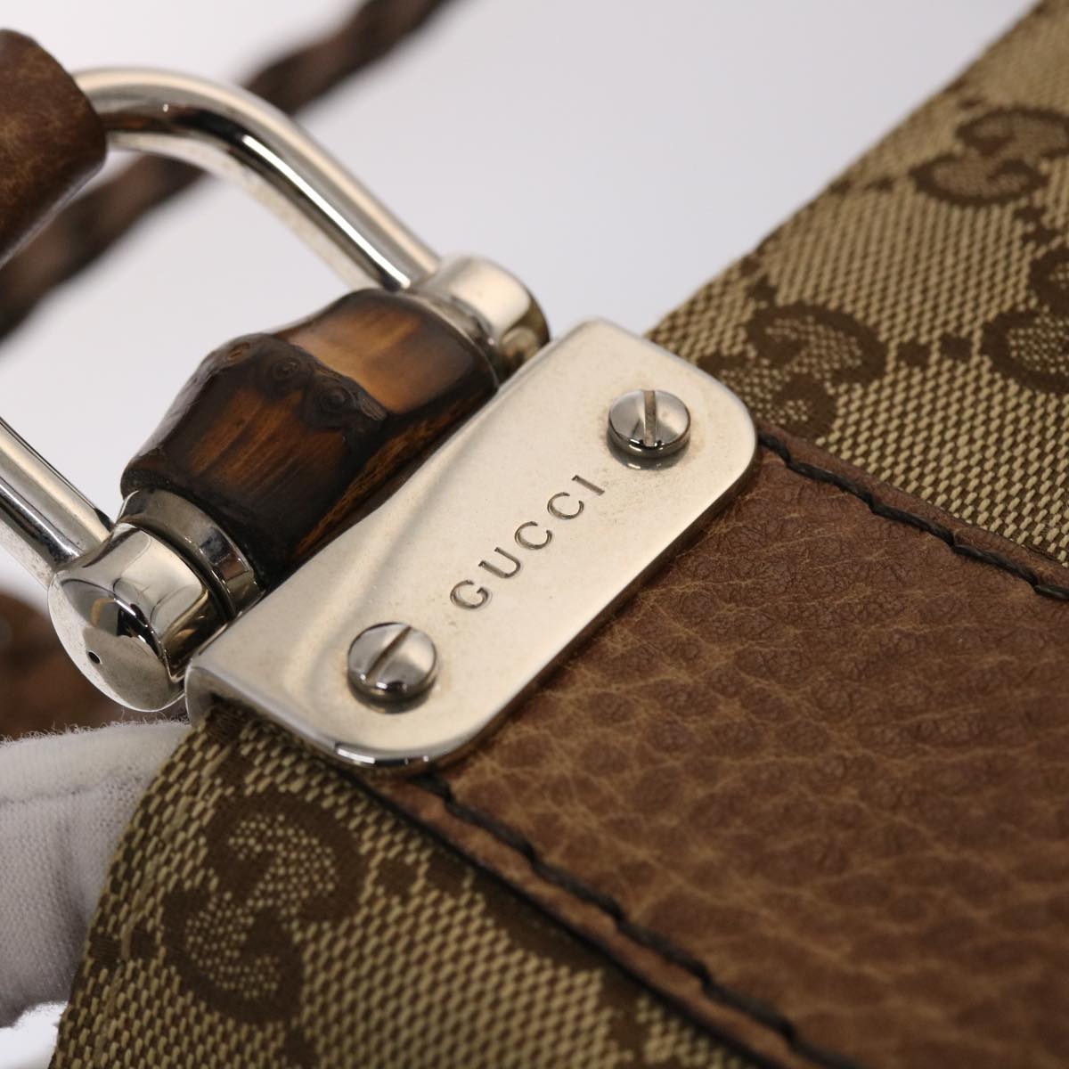 GUCCI GG Canvas Bamboo Tote Bag Beige Brown 49058