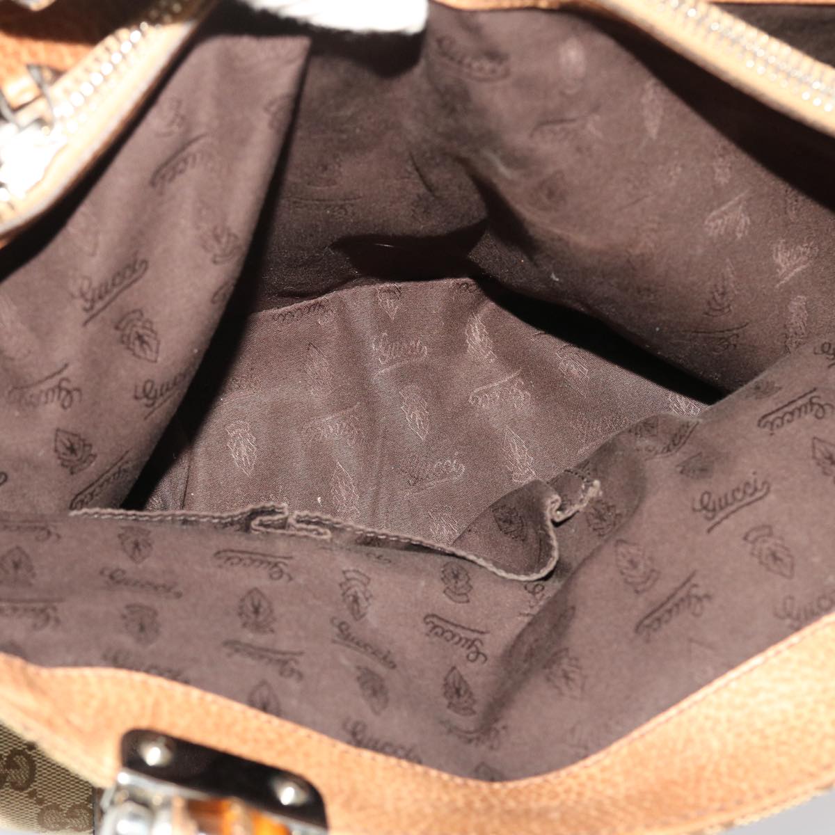 GUCCI GG Canvas Bamboo Tote Bag Beige Brown 49058