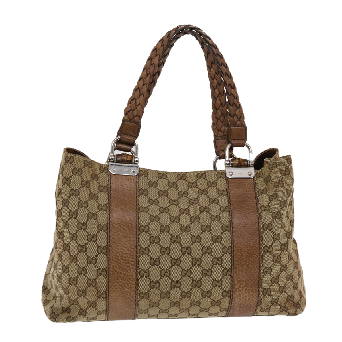 GUCCI GG Canvas Bamboo Tote Bag Beige Brown 49058