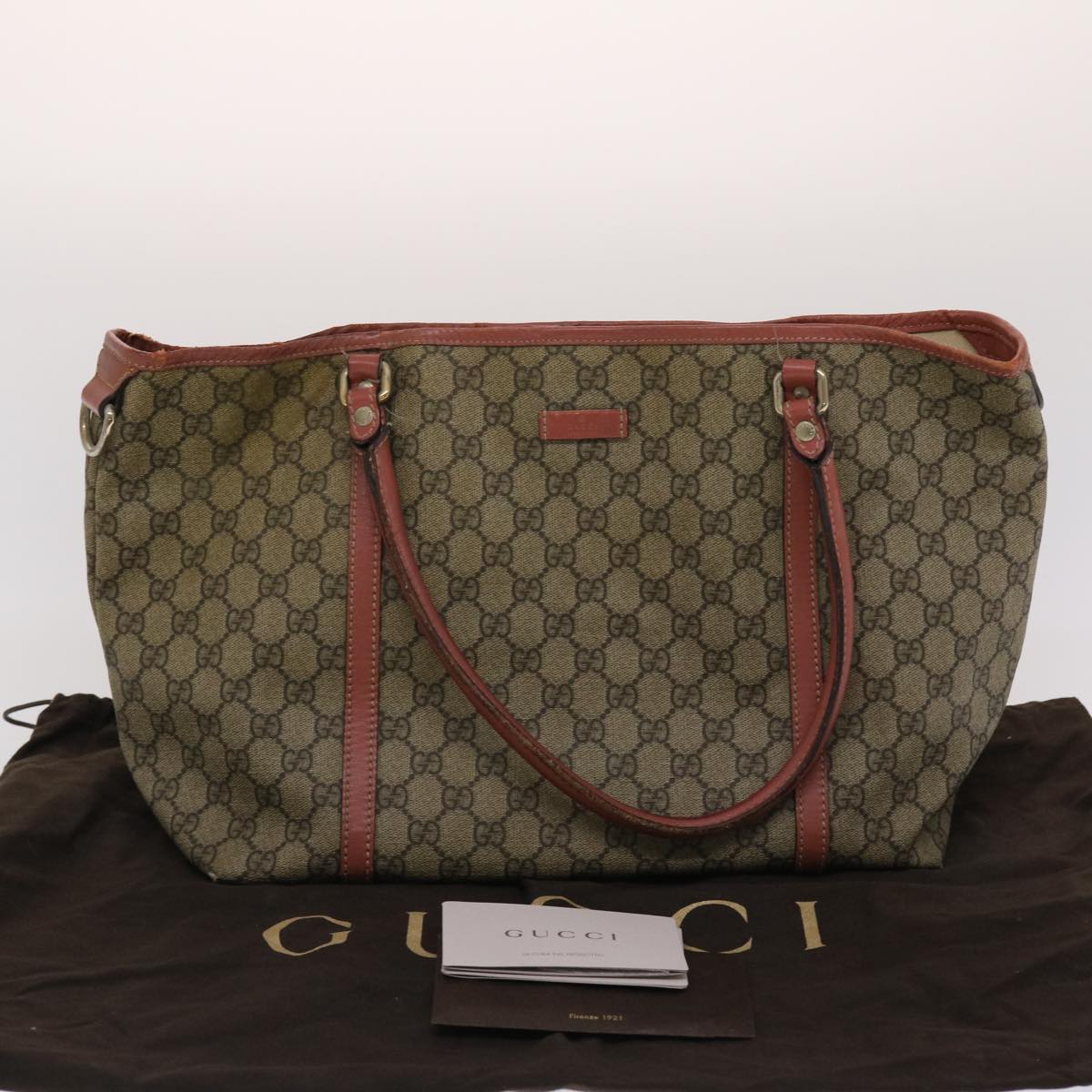 GUCCI GG Canvas Tote Bag PVC Leather Beige Pink 49060