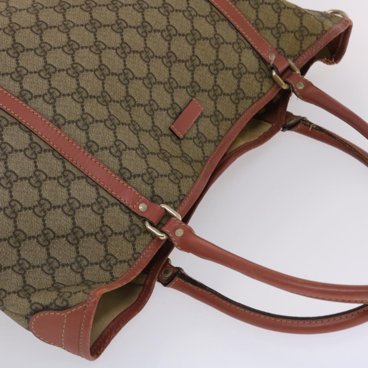 GUCCI GG Canvas Tote Bag PVC Leather Beige Pink 49060