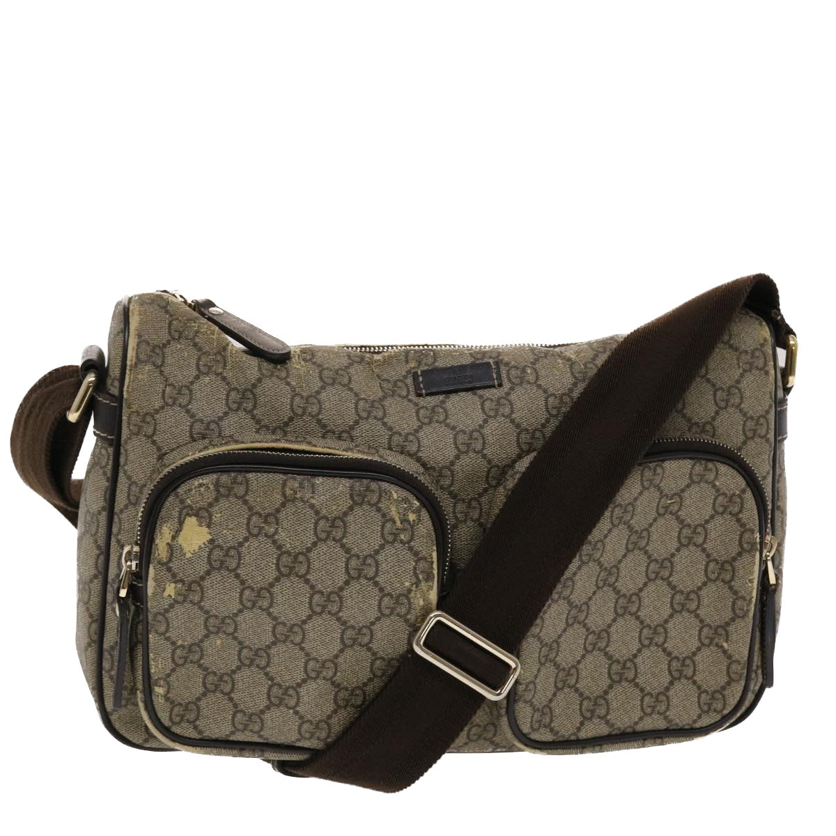 GUCCI GG Canvas Shoulder Bag PVC Leather Beige Dark Brown 49064