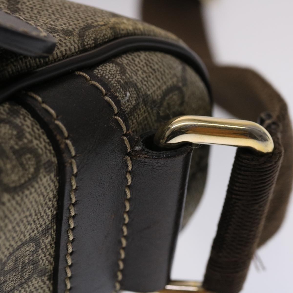 GUCCI GG Canvas Shoulder Bag PVC Leather Beige Dark Brown 49064