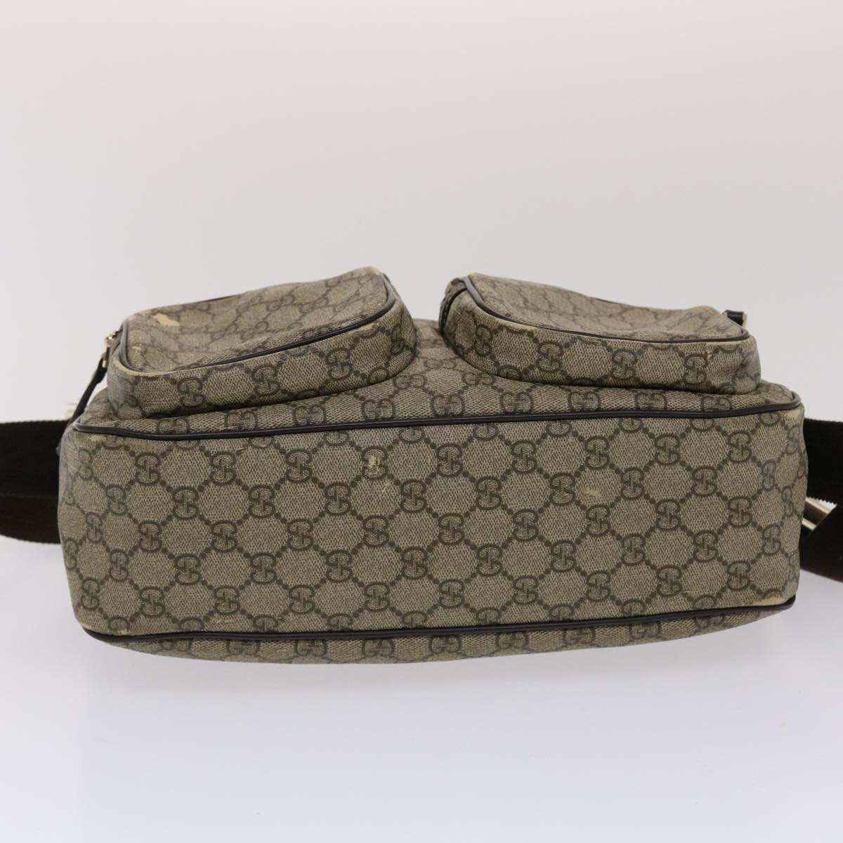 GUCCI GG Canvas Shoulder Bag PVC Leather Beige Dark Brown 49064