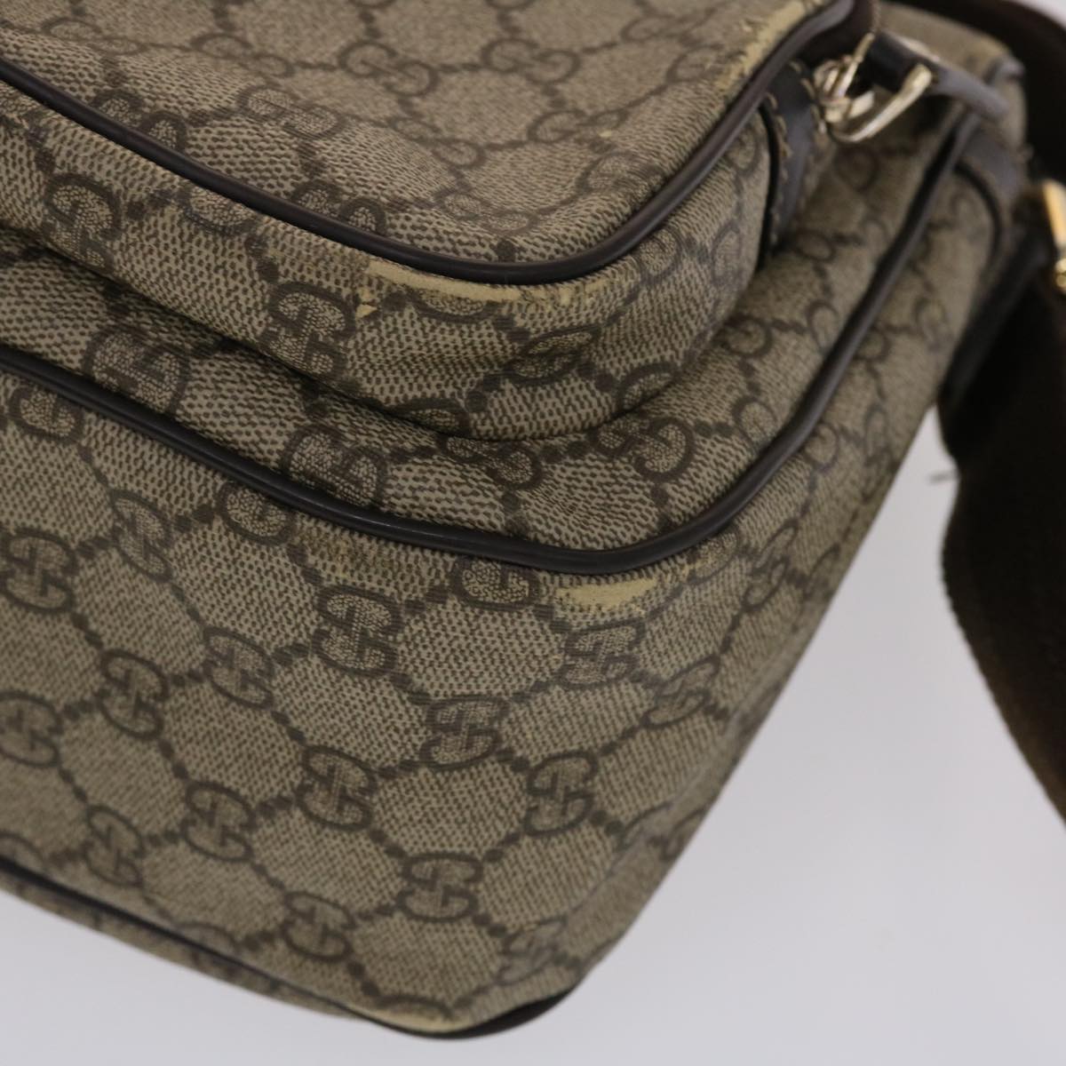GUCCI GG Canvas Shoulder Bag PVC Leather Beige Dark Brown 49064