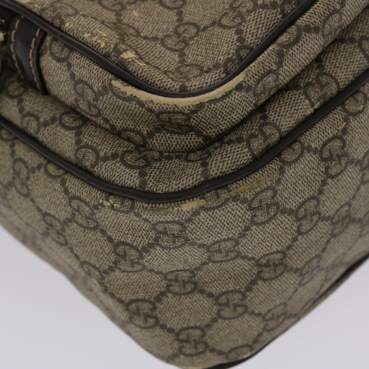 GUCCI GG Canvas Shoulder Bag PVC Leather Beige Dark Brown 49064