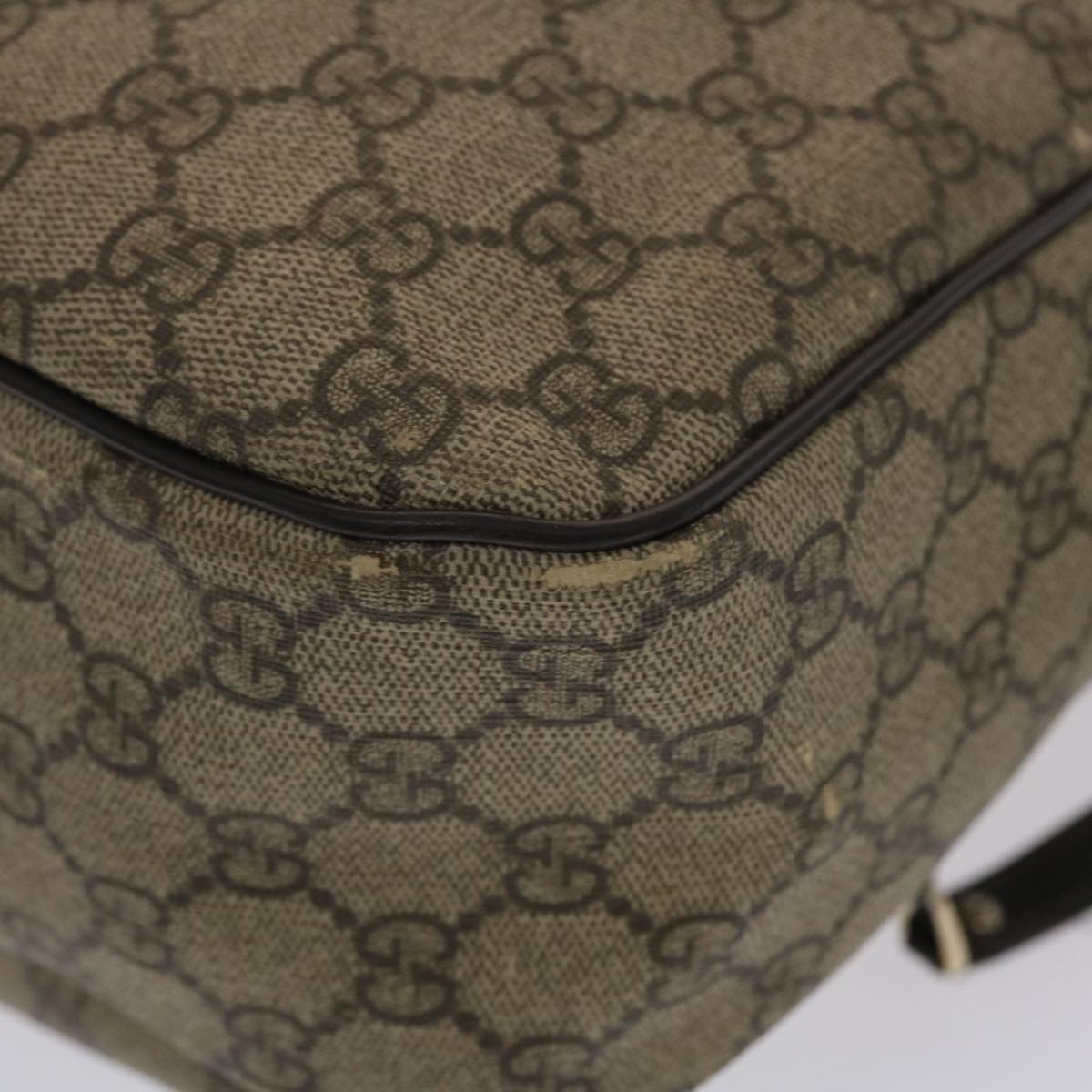 GUCCI GG Canvas Shoulder Bag PVC Leather Beige Dark Brown 49064