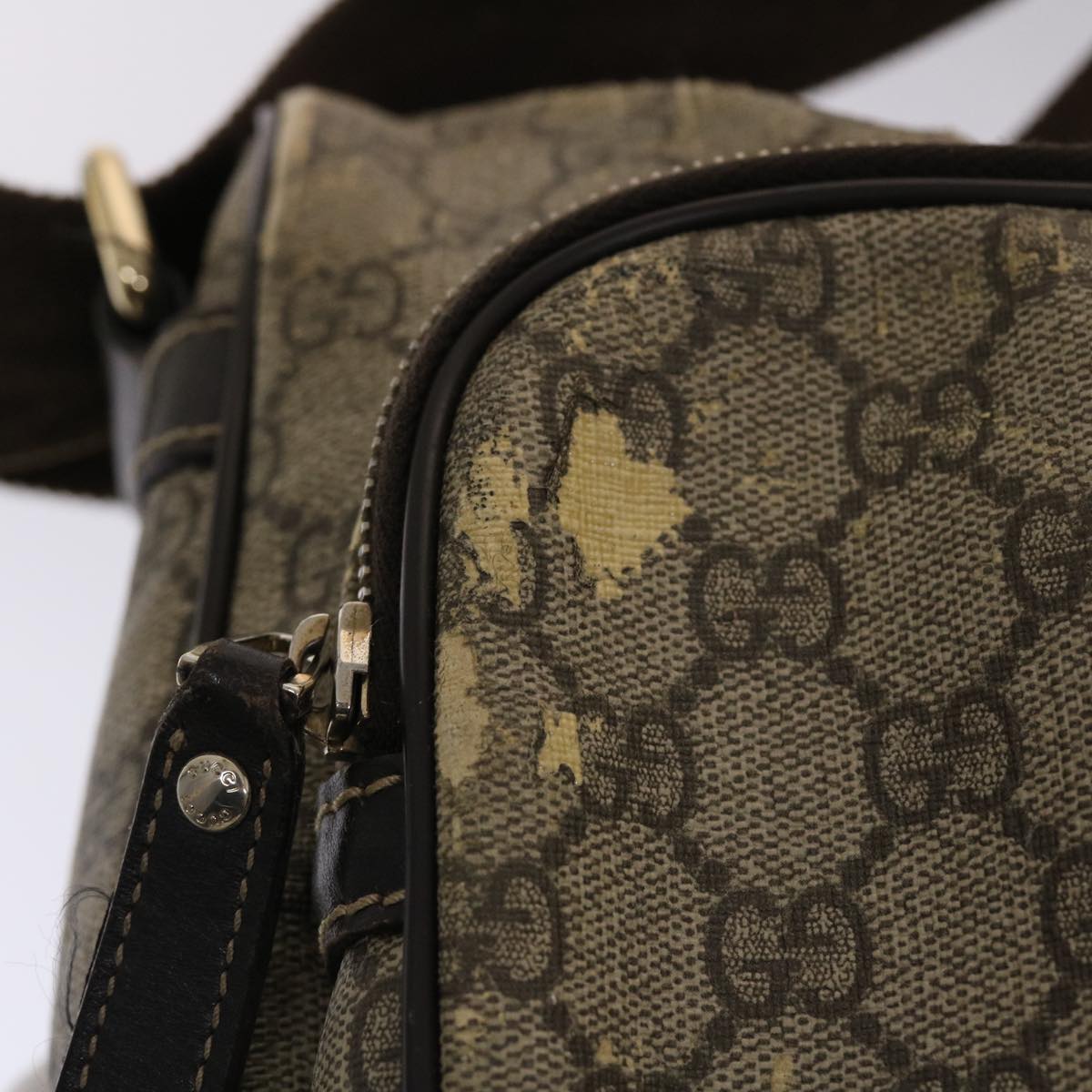 GUCCI GG Canvas Shoulder Bag PVC Leather Beige Dark Brown 49064