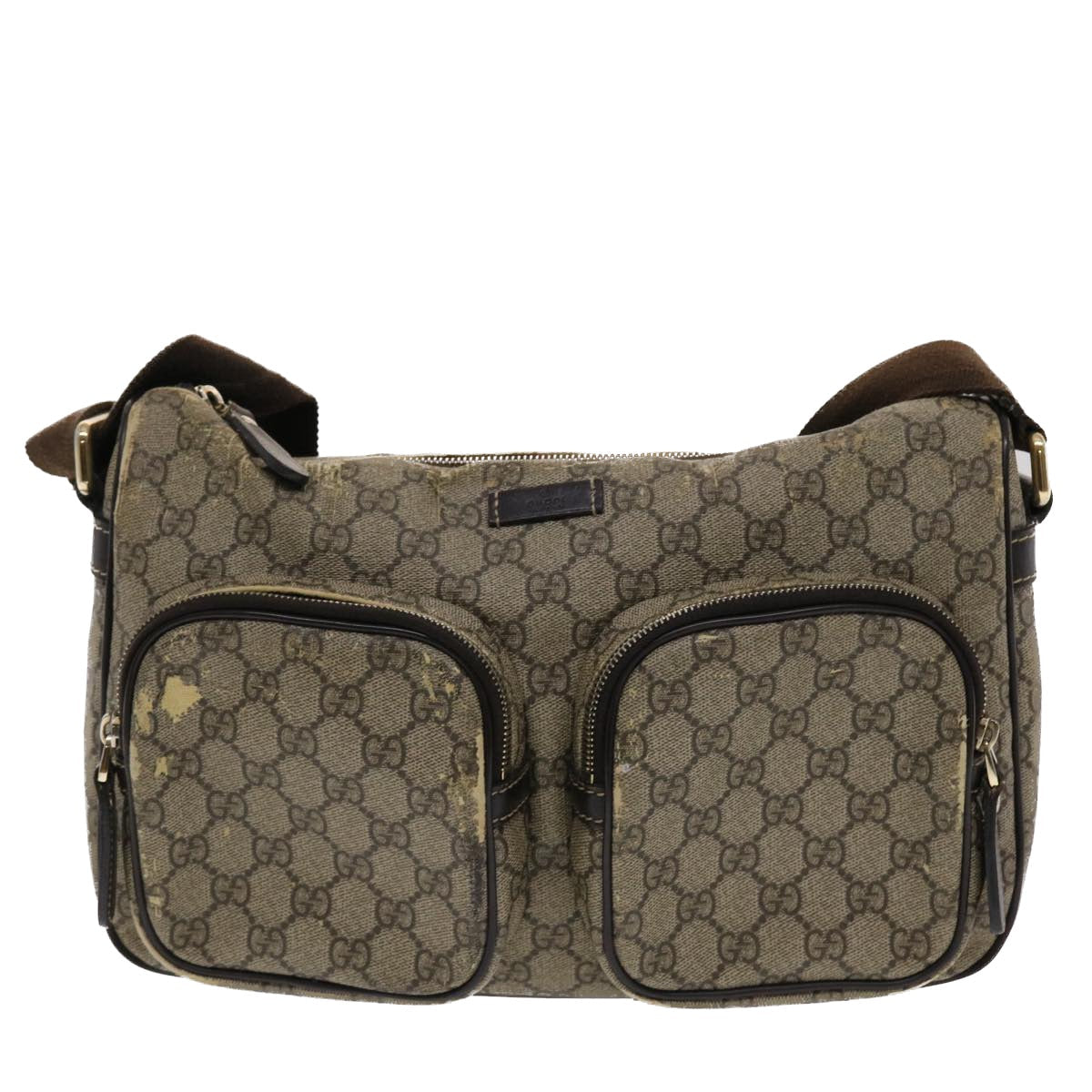 GUCCI GG Canvas Shoulder Bag PVC Leather Beige Dark Brown 49064