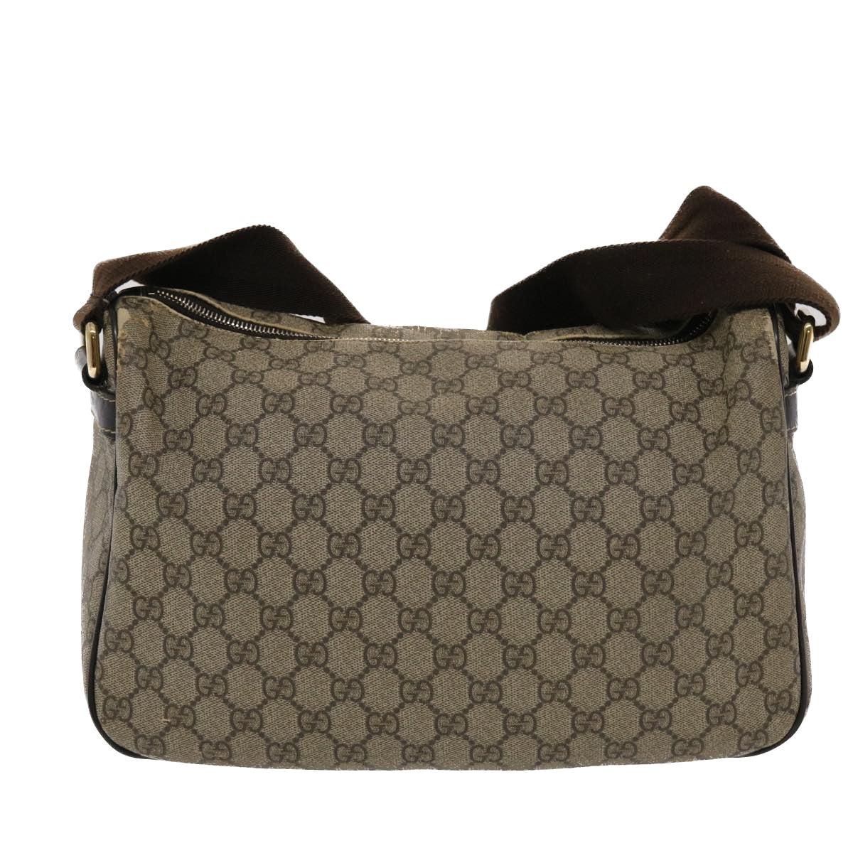 GUCCI GG Canvas Shoulder Bag PVC Leather Beige Dark Brown 49064