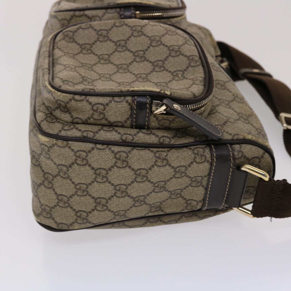 GUCCI GG Canvas Shoulder Bag PVC Leather Beige Dark Brown 49064