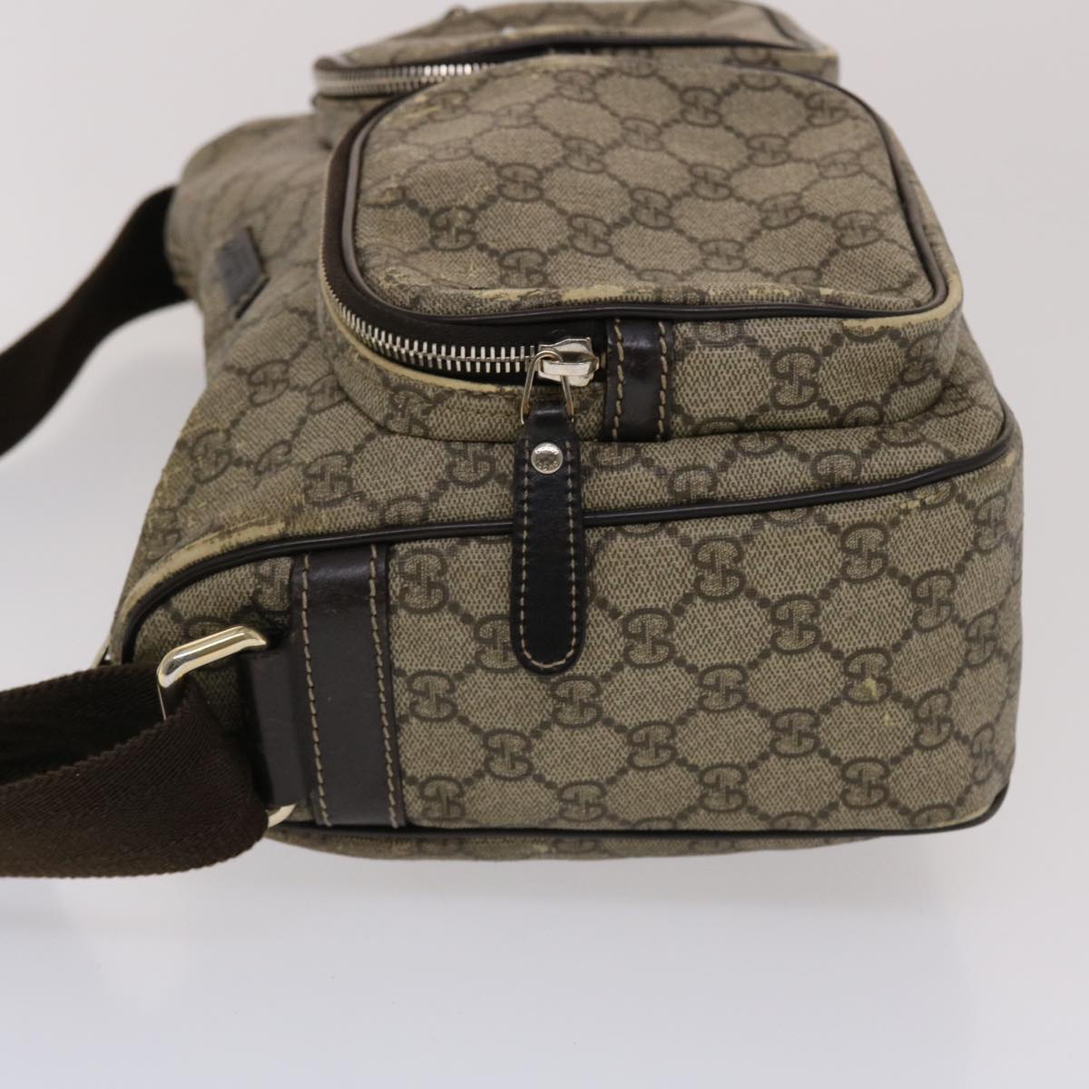 GUCCI GG Canvas Shoulder Bag PVC Leather Beige Dark Brown 49064