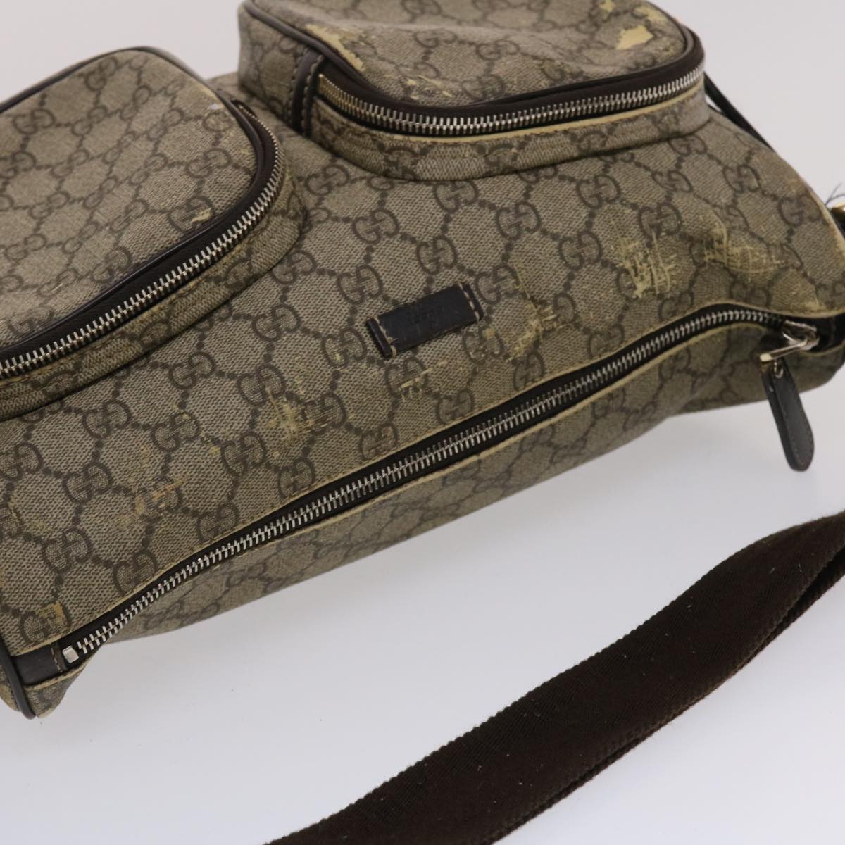 GUCCI GG Canvas Shoulder Bag PVC Leather Beige Dark Brown 49064