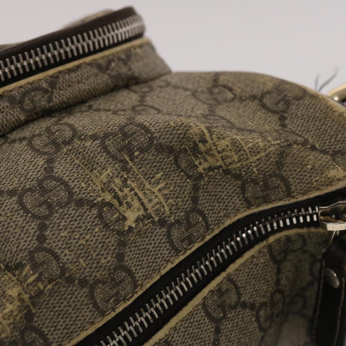 GUCCI GG Canvas Shoulder Bag PVC Leather Beige Dark Brown 49064