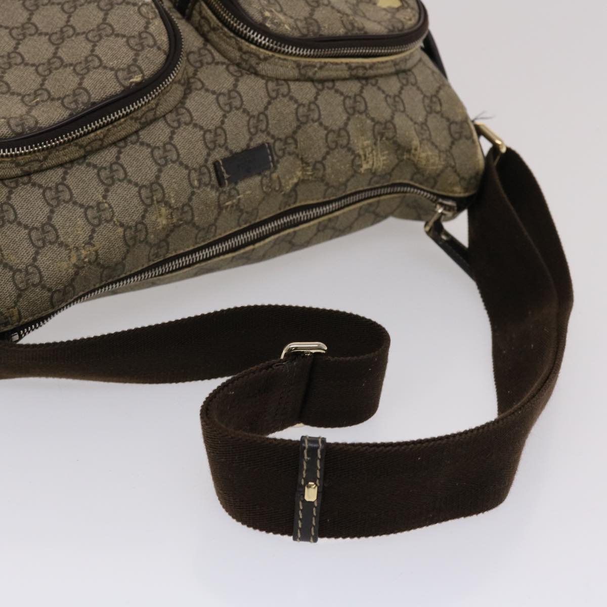 GUCCI GG Canvas Shoulder Bag PVC Leather Beige Dark Brown 49064