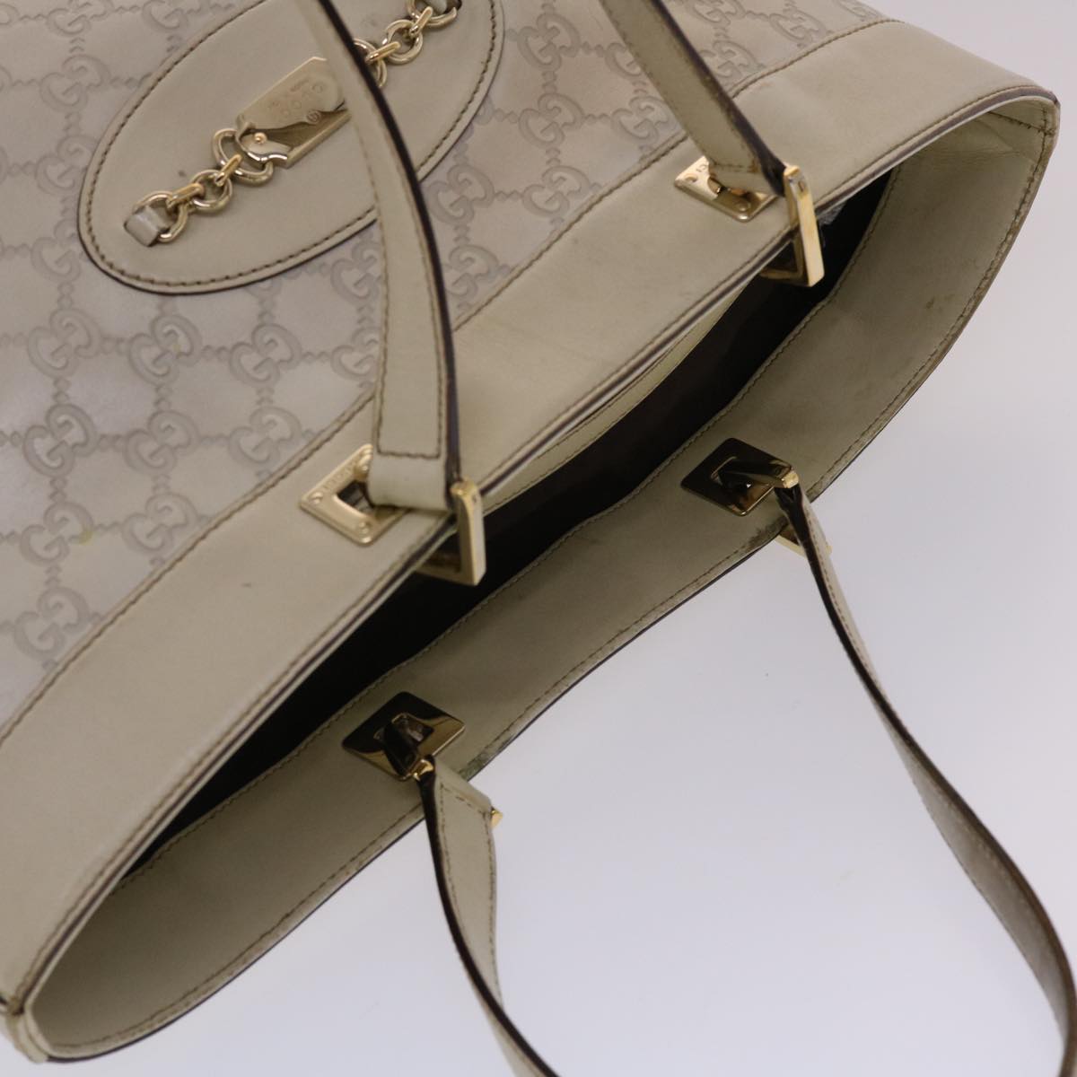 GUCCI Shima Tote Bag Leather White 49072