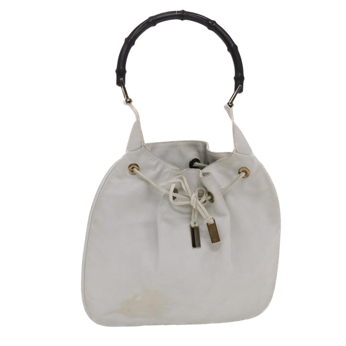 GUCCI Bamboo Shoulder Bag Leather White 49084