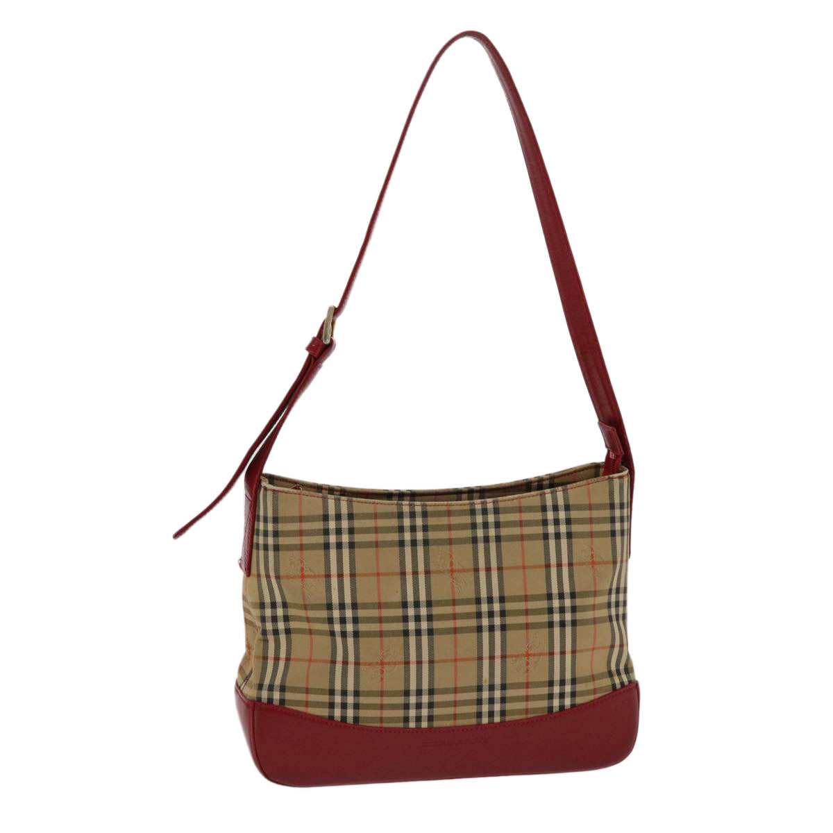 Burberry Nova Check Shoulder Bag Canvas Leather Beige Red Auth 49093