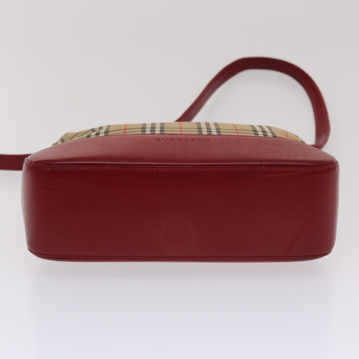 Burberry Nova Check Shoulder Bag Canvas Leather Beige Red Auth 49093
