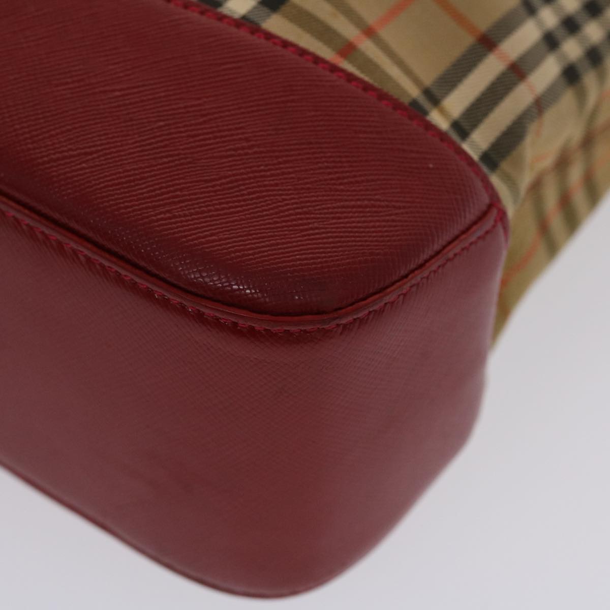 Burberry Nova Check Shoulder Bag Canvas Leather Beige Red Auth 49093