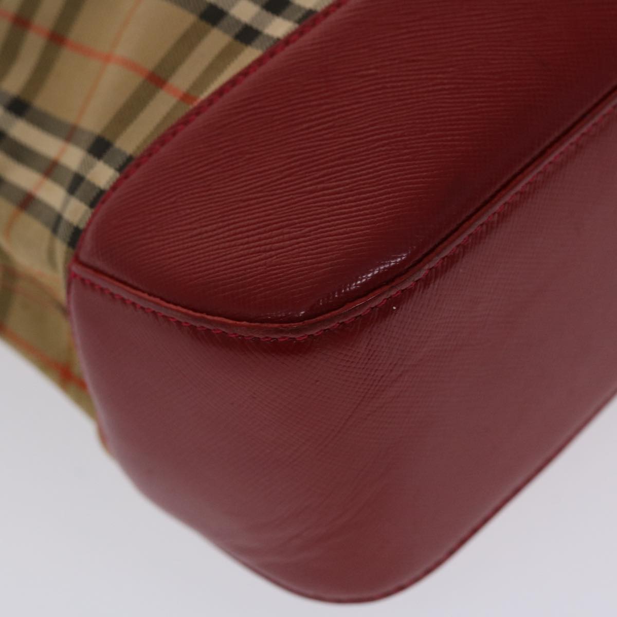 Burberry Nova Check Shoulder Bag Canvas Leather Beige Red Auth 49093
