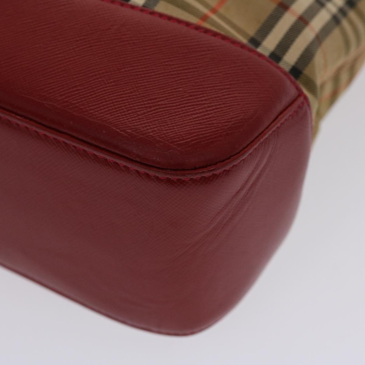 Burberry Nova Check Shoulder Bag Canvas Leather Beige Red Auth 49093