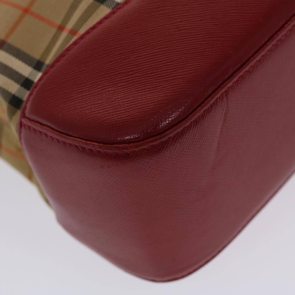 Burberry Nova Check Shoulder Bag Canvas Leather Beige Red Auth 49093