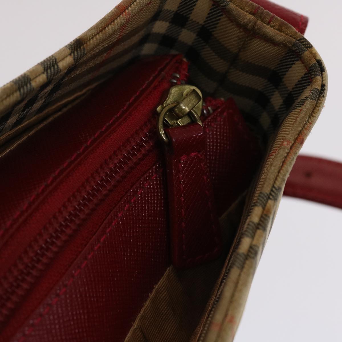 Burberry Nova Check Shoulder Bag Canvas Leather Beige Red Auth 49093