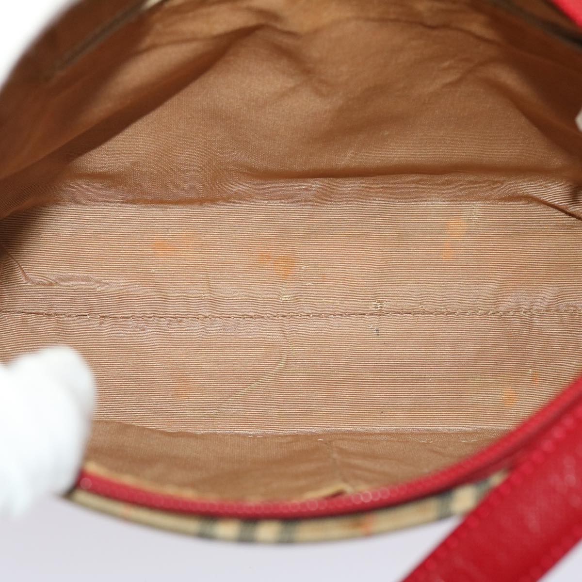 Burberry Nova Check Shoulder Bag Canvas Leather Beige Red Auth 49093