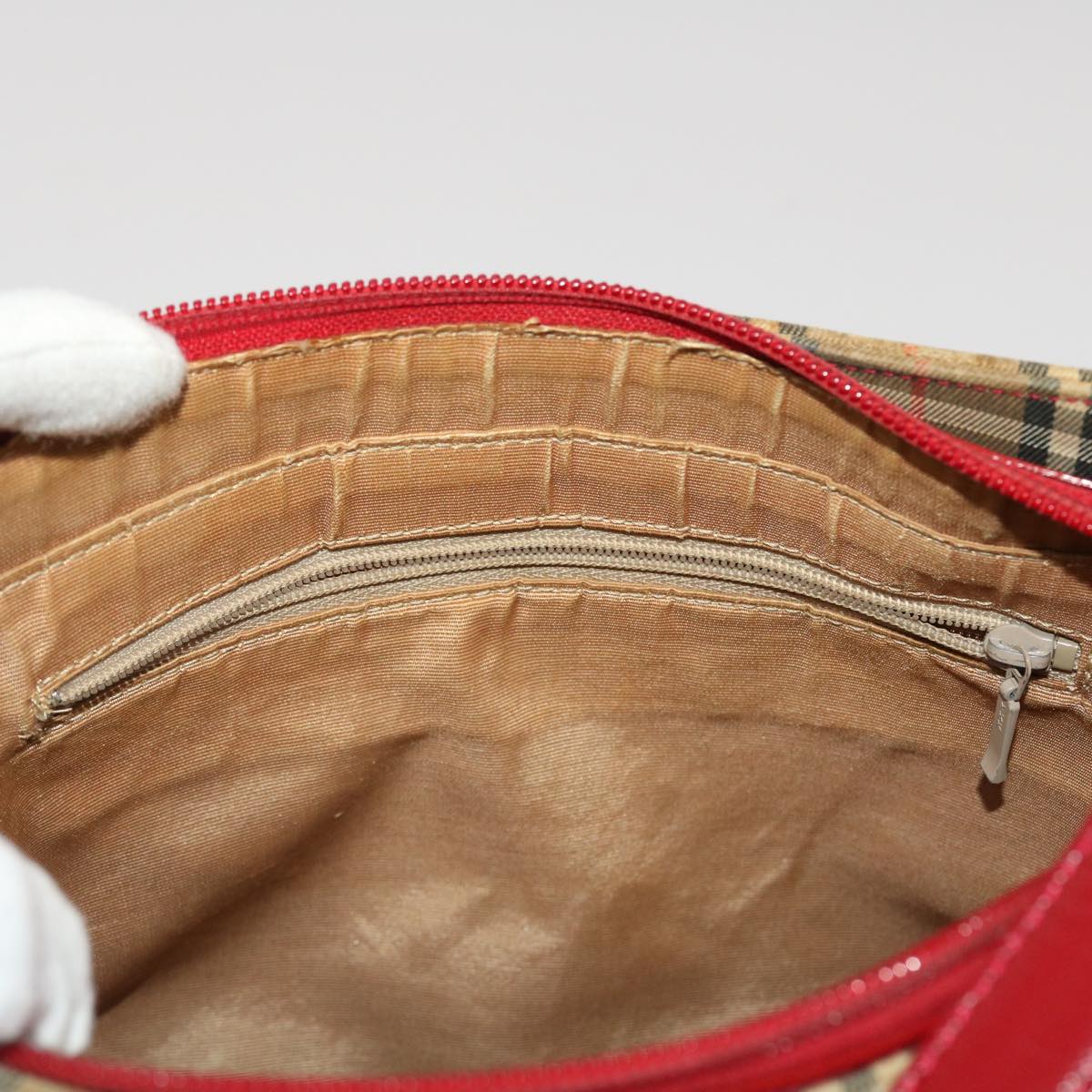 Burberry Nova Check Shoulder Bag Canvas Leather Beige Red Auth 49093