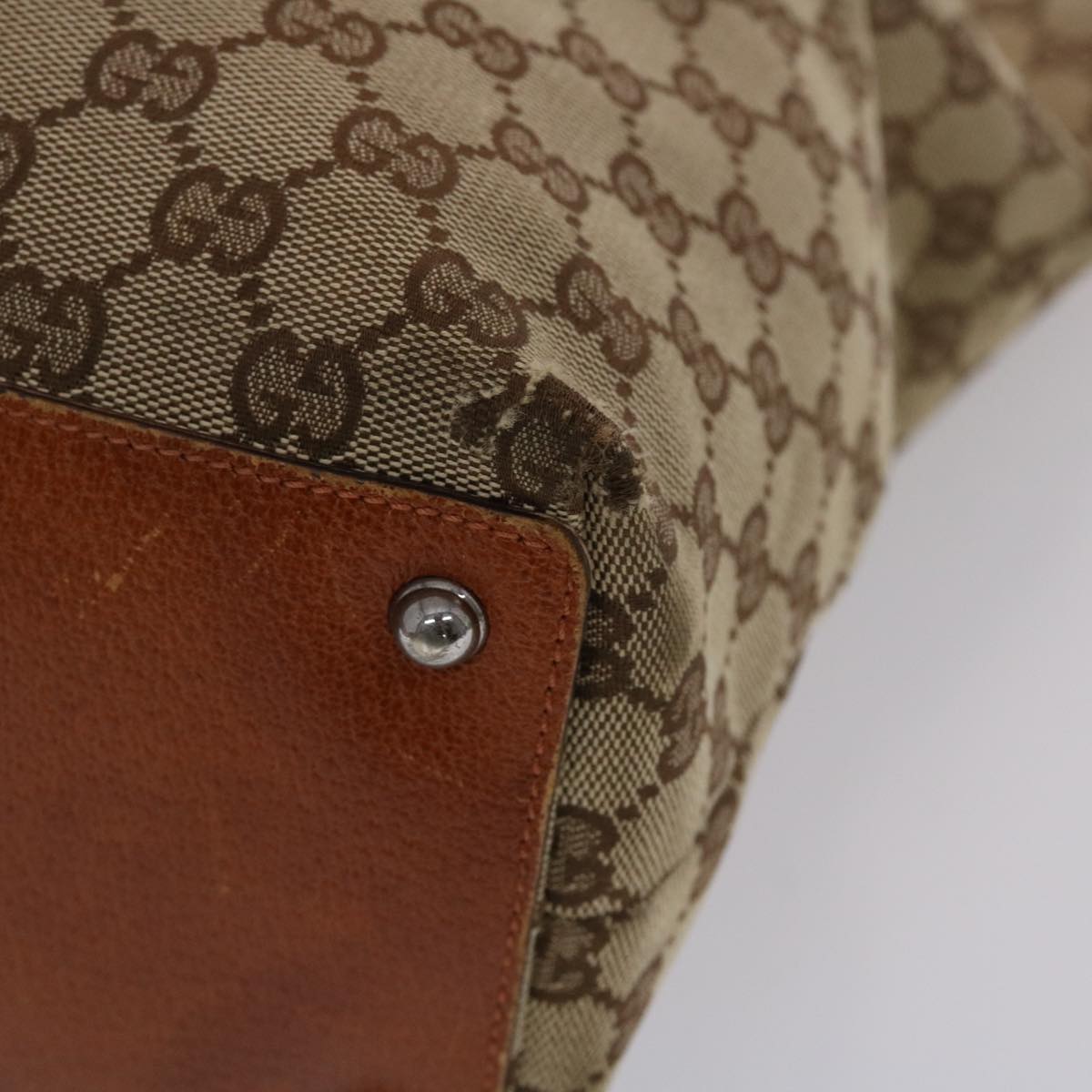 GUCCI GG Canvas Tote Bag Canvas Leather Beige Brown 120836 49290