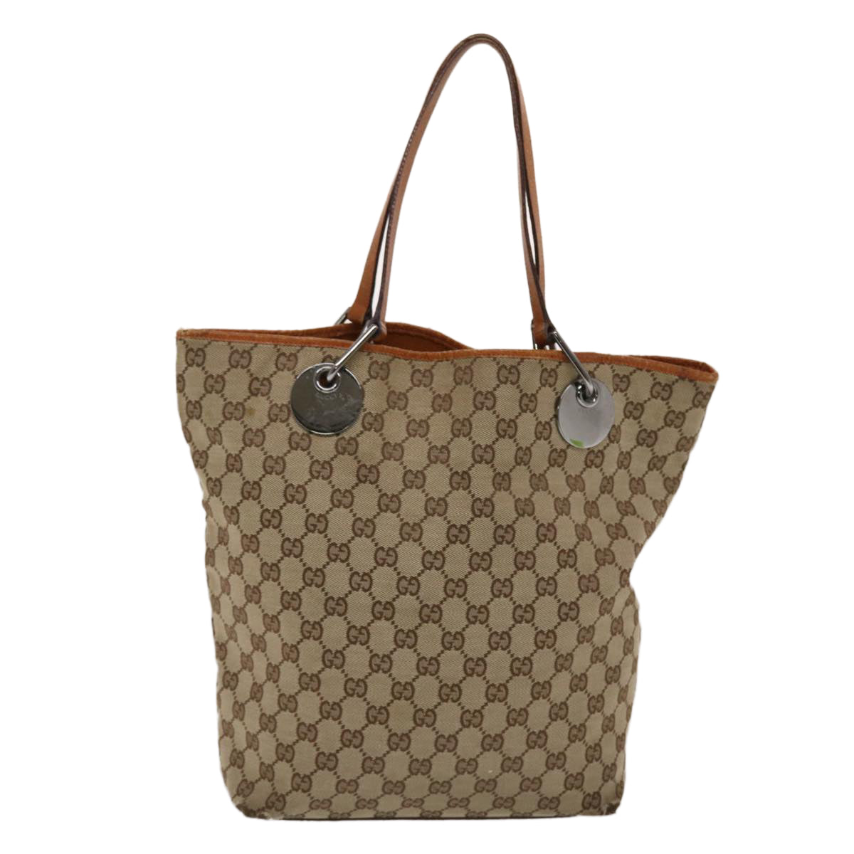 GUCCI GG Canvas Tote Bag Canvas Leather Beige Brown 120836 49290