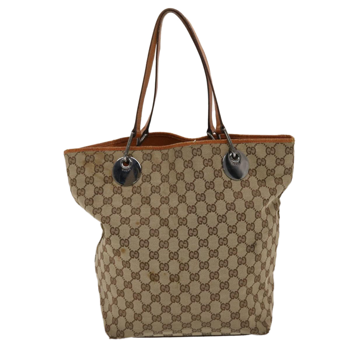 GUCCI GG Canvas Tote Bag Canvas Leather Beige Brown 120836 49290