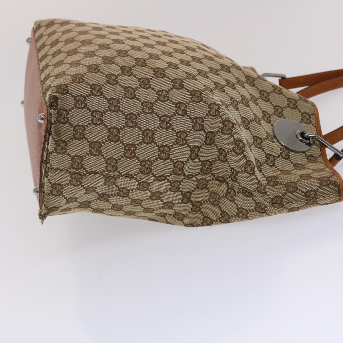 GUCCI GG Canvas Tote Bag Canvas Leather Beige Brown 120836 49290