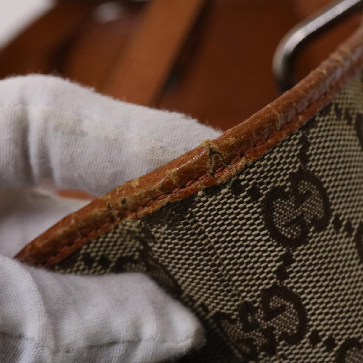 GUCCI GG Canvas Tote Bag Canvas Leather Beige Brown 120836 49290