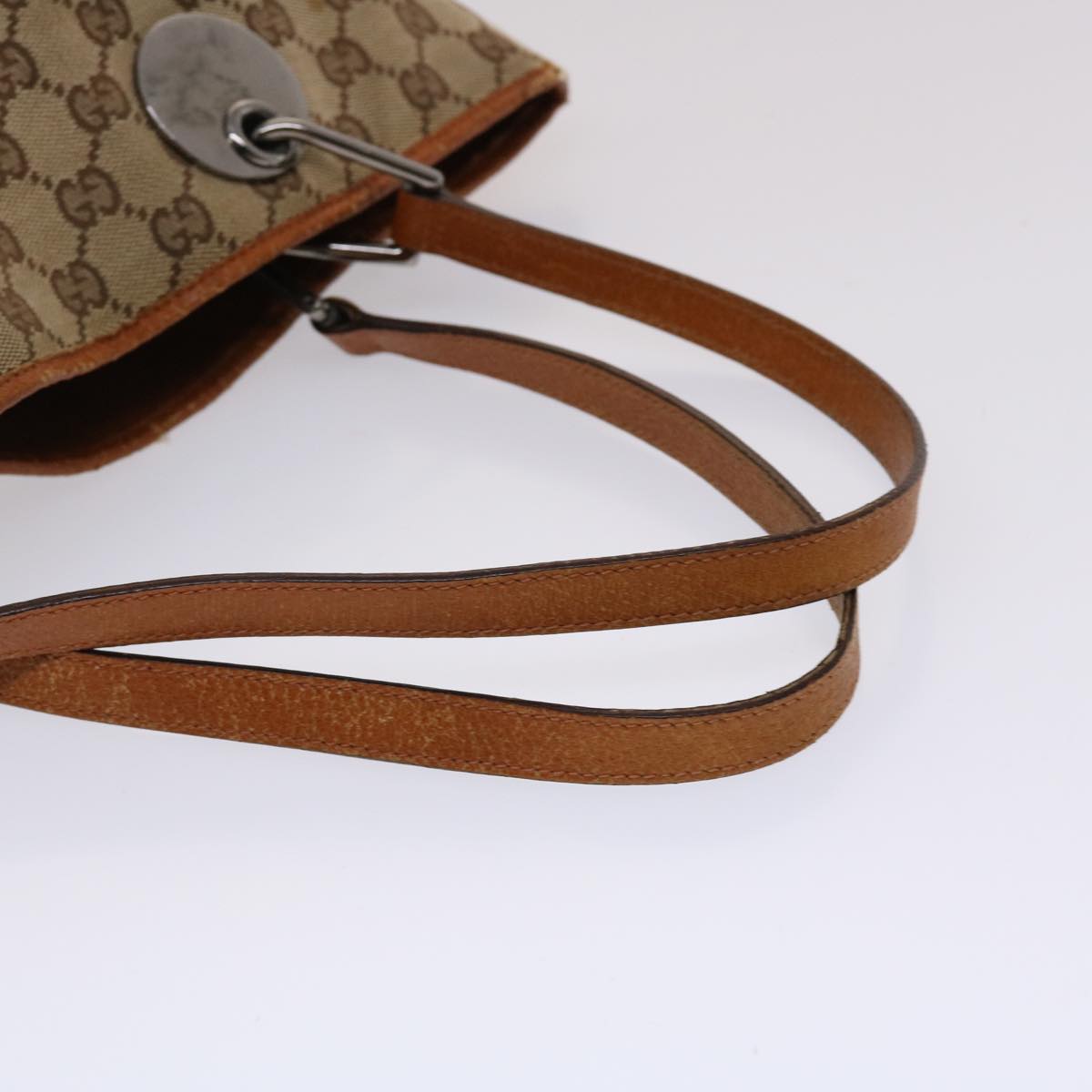 GUCCI GG Canvas Tote Bag Canvas Leather Beige Brown 120836 49290
