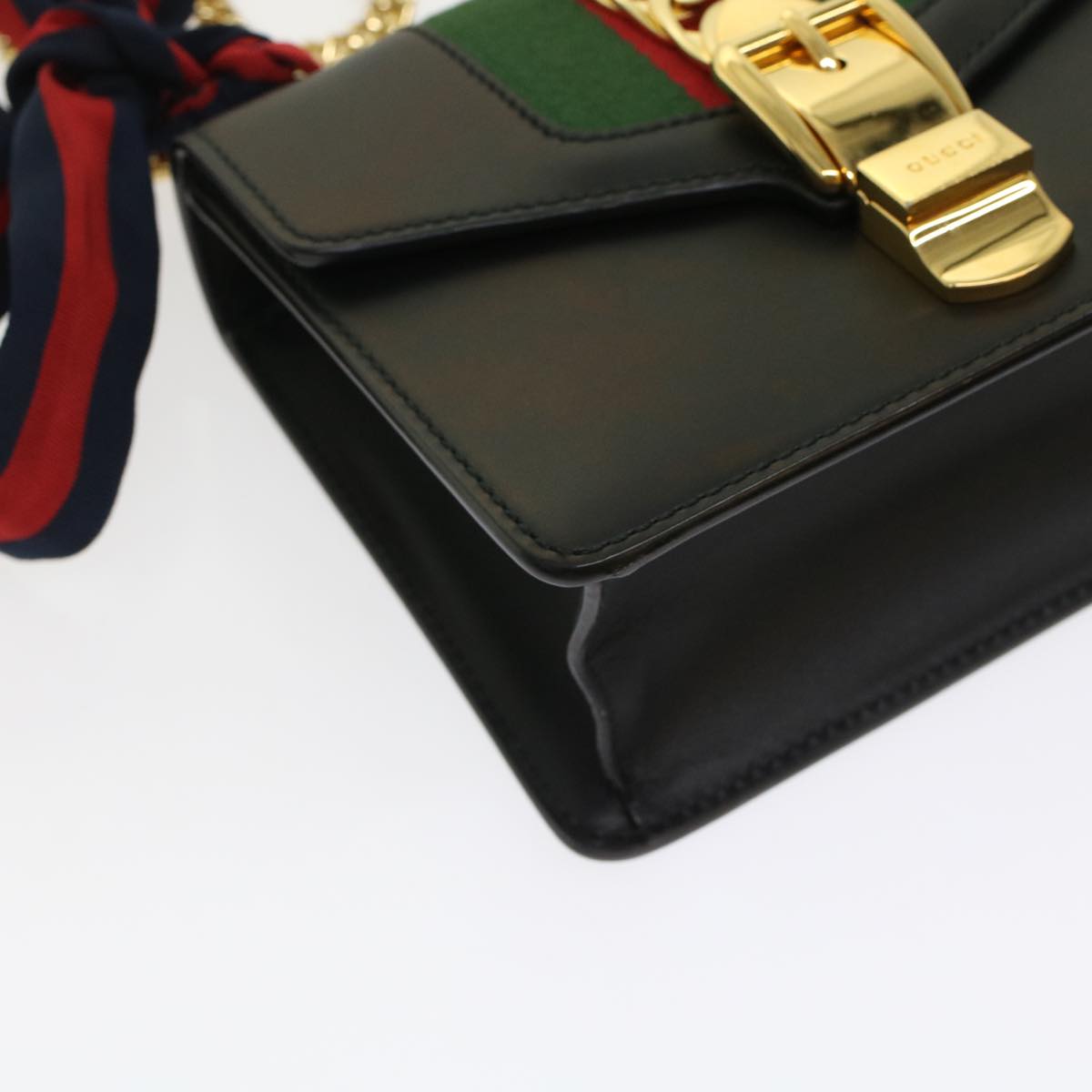 GUCCI Web Sherry Line Chain Silvi Shoulder Bag Leather Black 431666 49437A