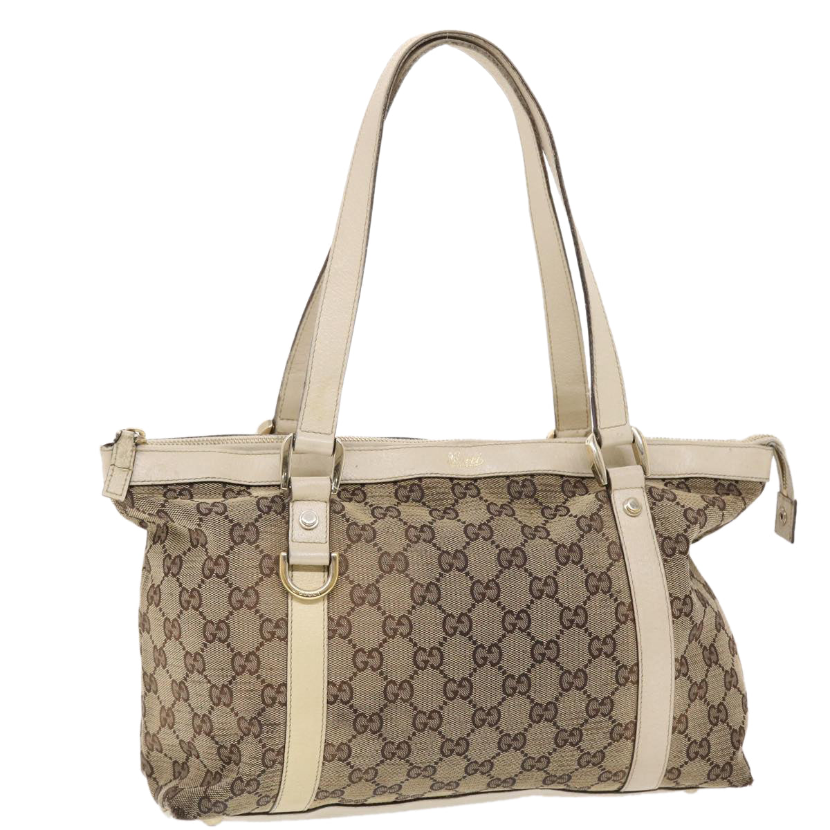 GUCCI GG Canvas Shoulder Bag Leather Beige 141470 49445