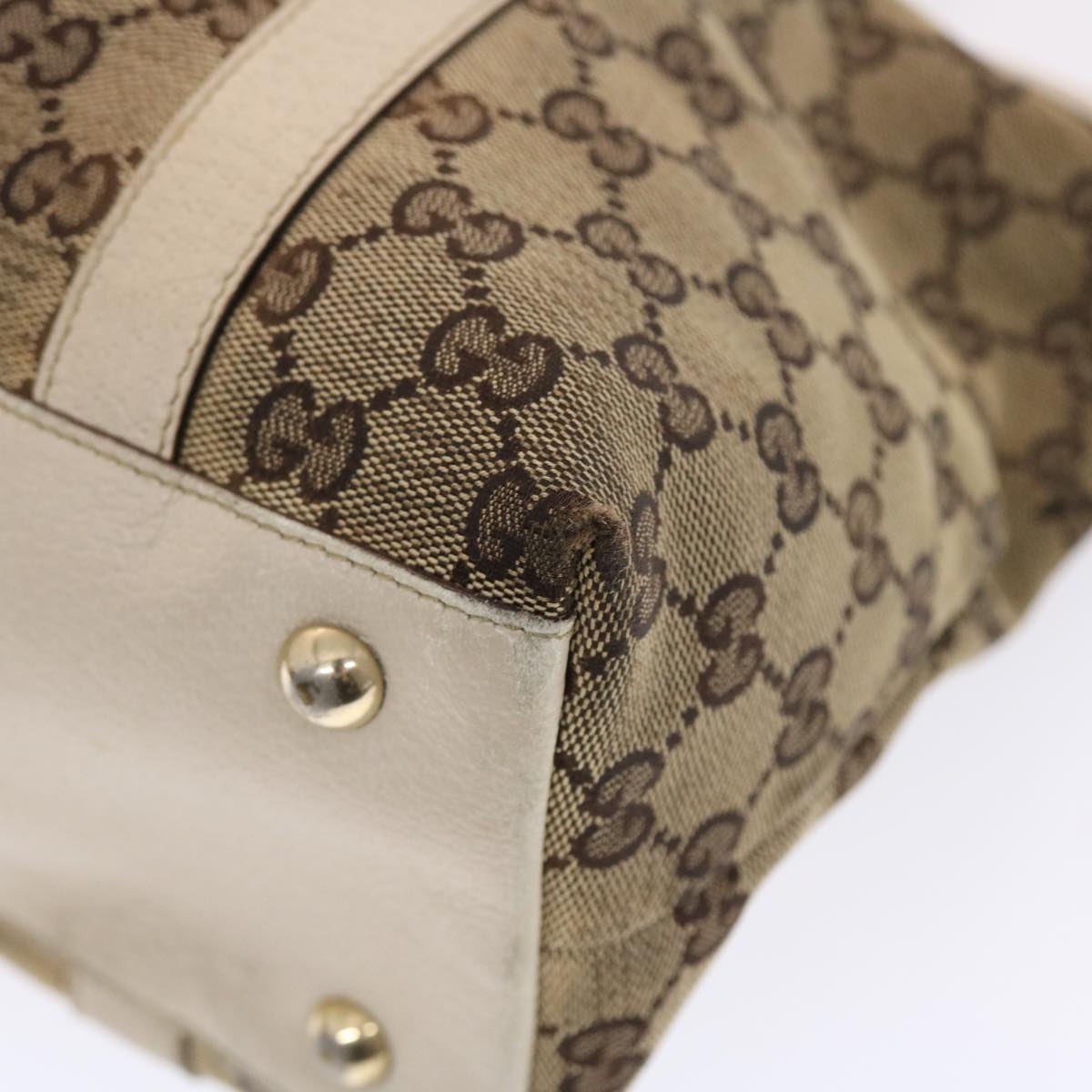 GUCCI GG Canvas Shoulder Bag Leather Beige 141470 49445