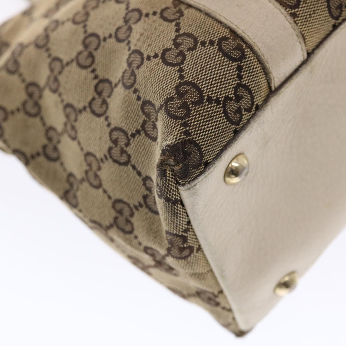 GUCCI GG Canvas Shoulder Bag Leather Beige 141470 49445
