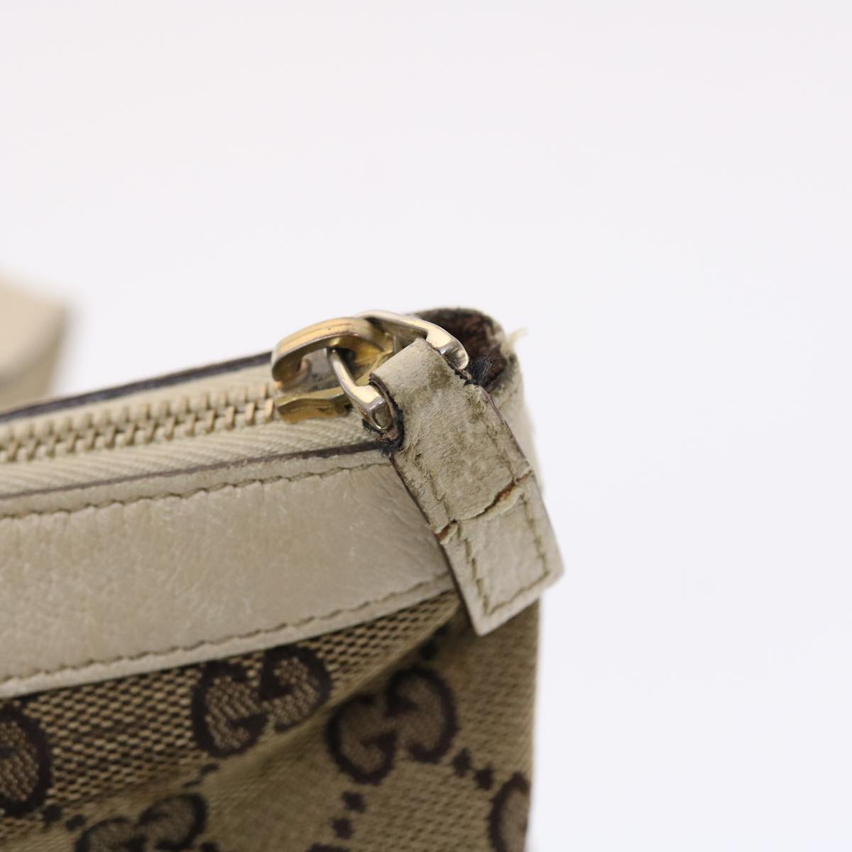 GUCCI GG Canvas Shoulder Bag Leather Beige 141470 49445