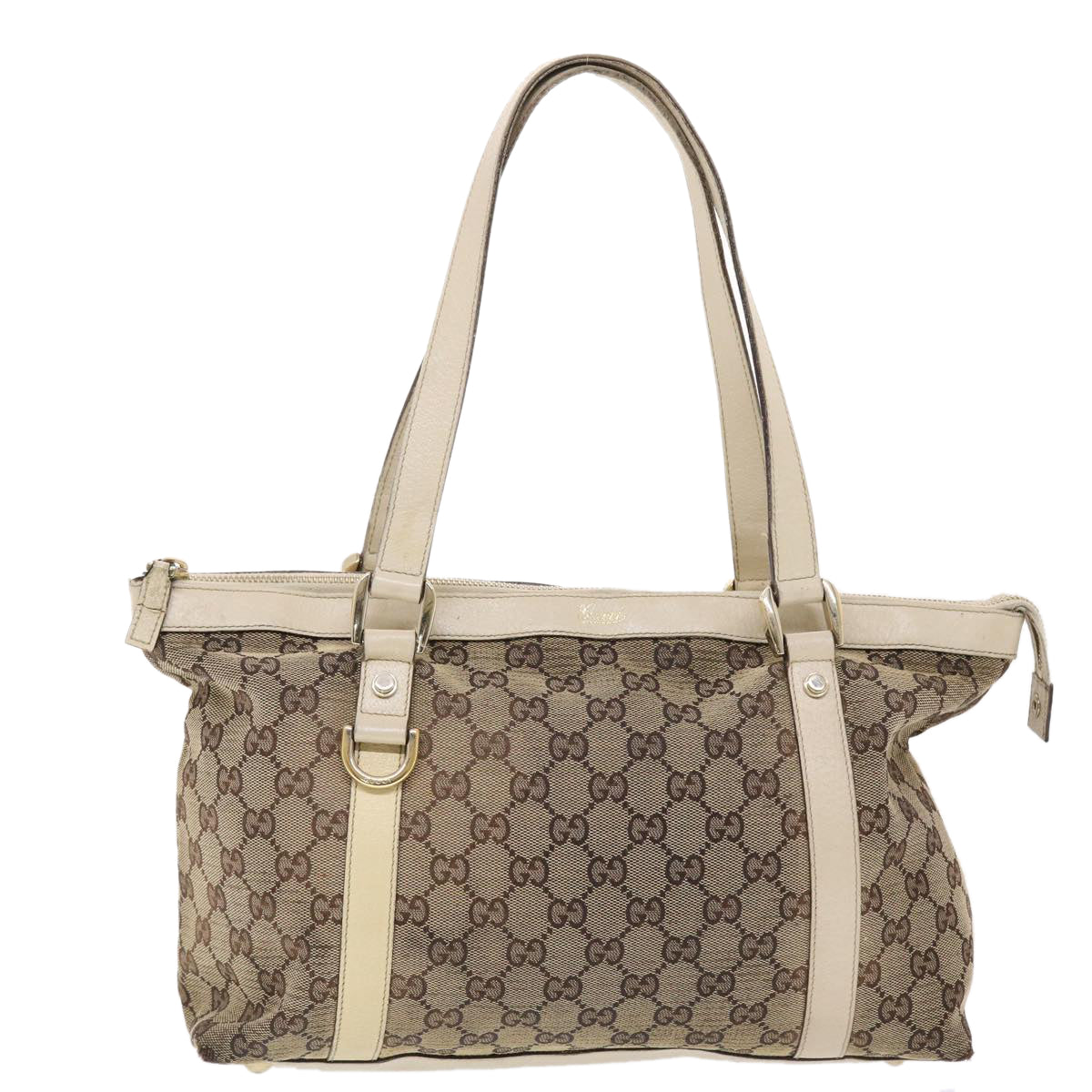 GUCCI GG Canvas Shoulder Bag Leather Beige 141470 49445