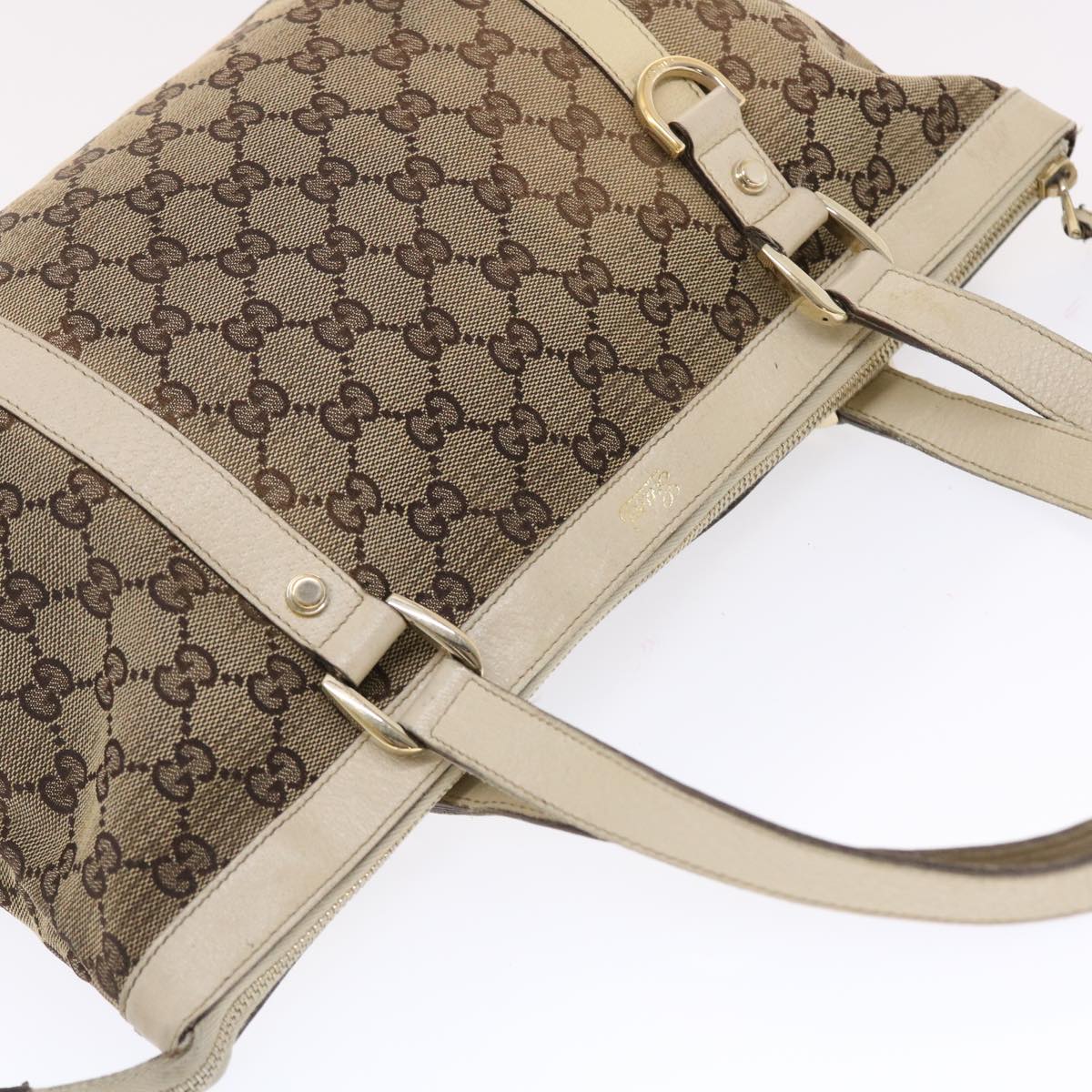 GUCCI GG Canvas Shoulder Bag Leather Beige 141470 49445