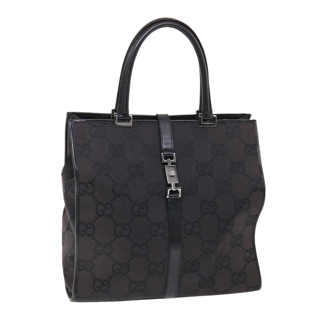 GUCCI GG Canvas Jackie Tote Bag Leather Black 00210643444 49600