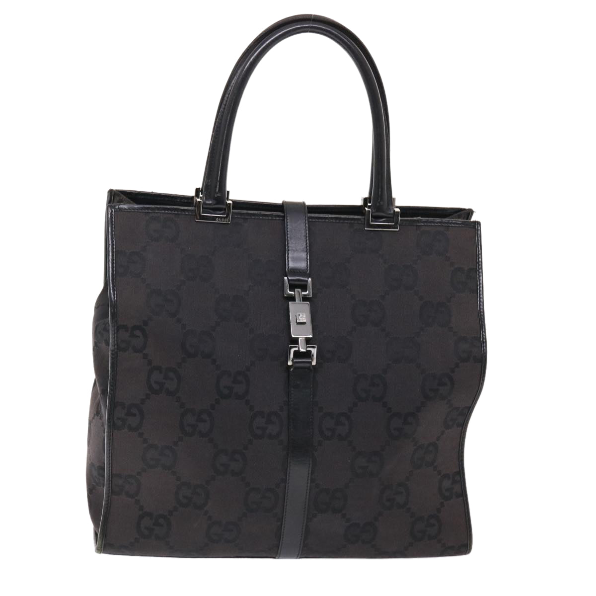 GUCCI GG Canvas Jackie Tote Bag Leather Black 00210643444 49600